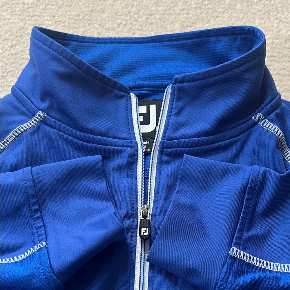 FootJoy FJ Golf Pullover Jacket Top Full‎ Zip Collared Blue White Mens